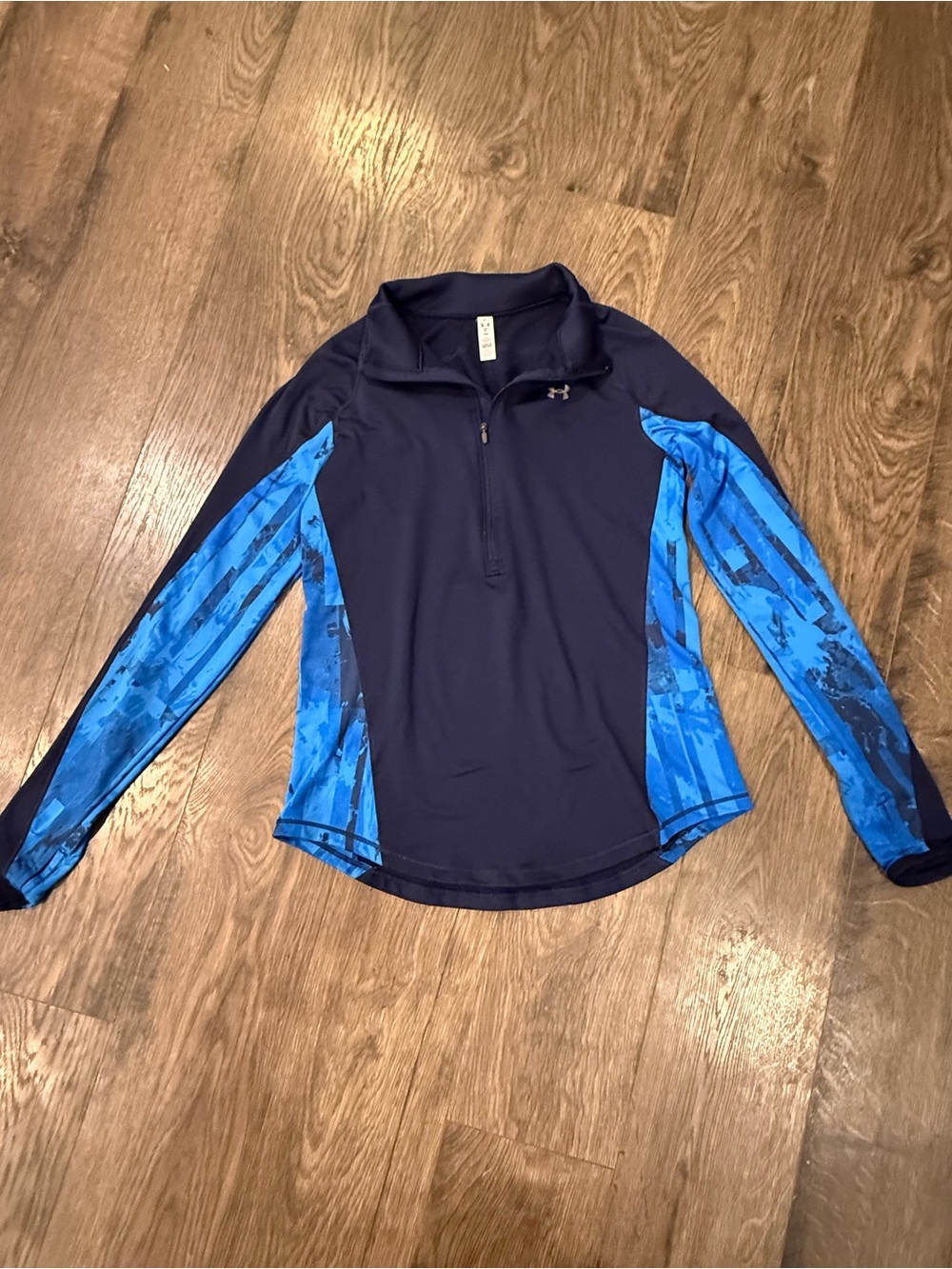 Under Armour Navy Swim Top with Bright Blue Panel Sleeves